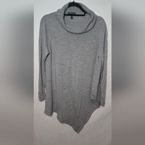Eileen Fisher 100% Merino Wool Gray Cowl Neck Asymmetric Tunic Sweater Medium